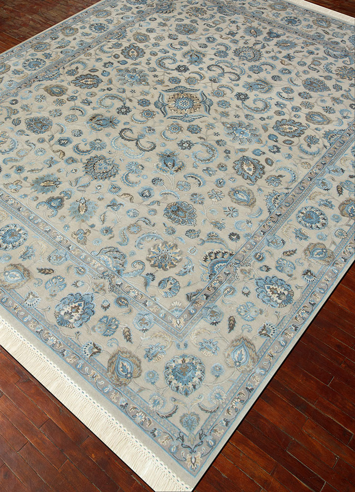 aurora ivory wool and silk hand knotted Rug - FoldShot aurora ivory wool and silk hand knotted Rug - FoldShot