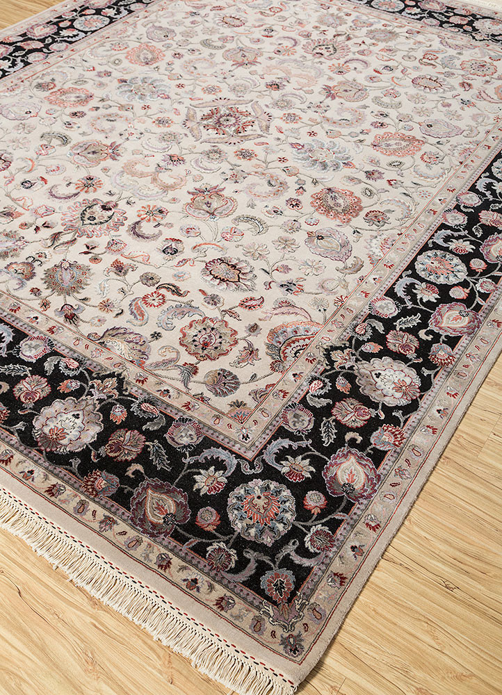 aurora ivory wool and silk hand knotted Rug - FoldShot aurora ivory wool and silk hand knotted Rug - FoldShot