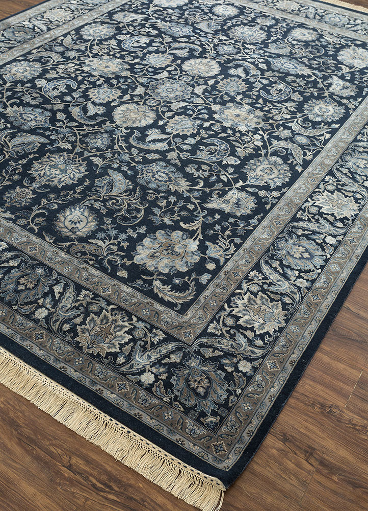 aurora blue wool and silk hand knotted Rug - FoldShot aurora blue wool and silk hand knotted Rug - FoldShot