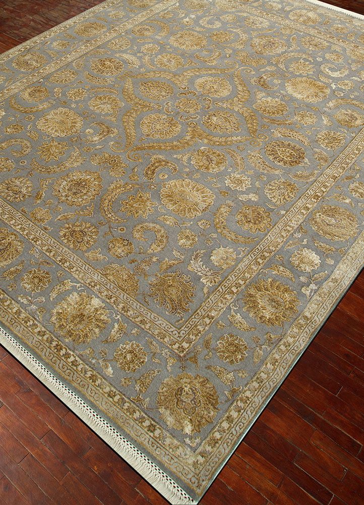 aurora pink and purple wool and silk hand knotted Rug - FoldShot