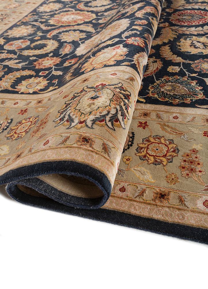 aurora blue wool and silk hand knotted Rug - FoldShot