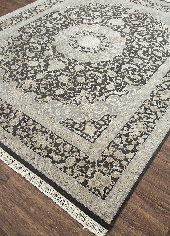 aurora grey and black wool and silk hand knotted Rug - FoldShot aurora grey and black wool and silk hand knotted Rug - FoldShot