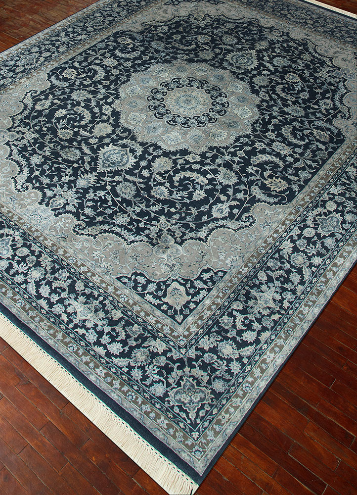 aurora blue wool and silk hand knotted Rug - FoldShot aurora blue wool and silk hand knotted Rug - FoldShot