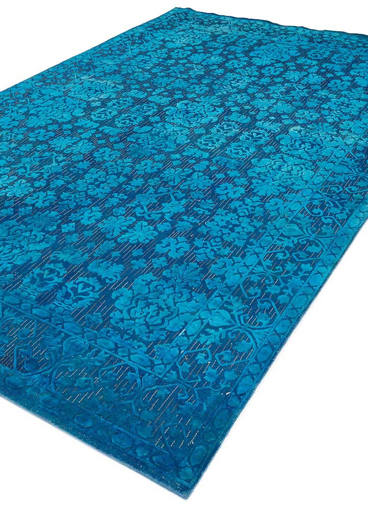 aurora blue wool and silk hand knotted Rug - FoldShot