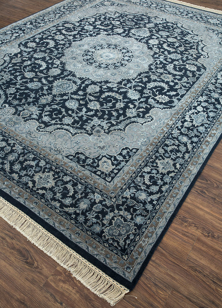 aurora blue wool and silk hand knotted Rug - FoldShot