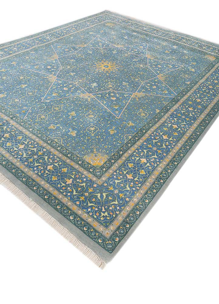aurora blue wool and silk hand knotted Rug - FoldShot aurora blue wool and silk hand knotted Rug - FoldShot