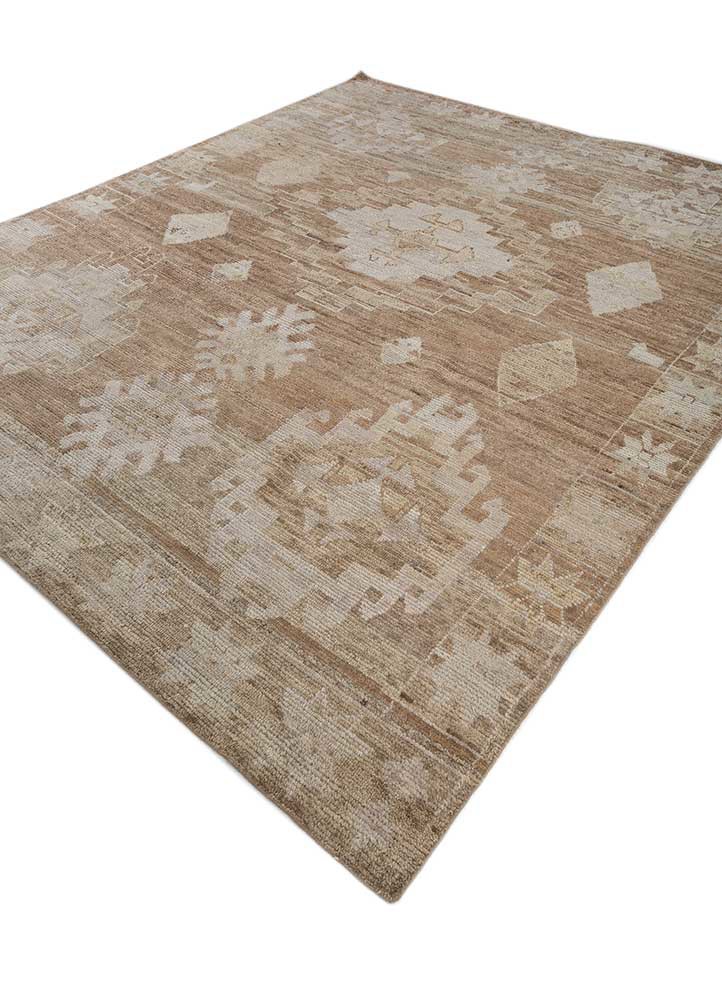 manifest beige and brown afghan wool hand knotted Rug - FoldShot