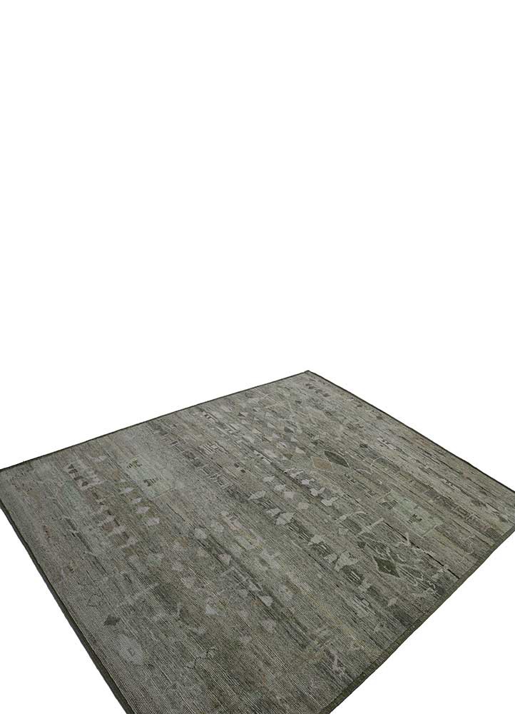 manifest green afghan wool hand knotted Rug - FoldShot