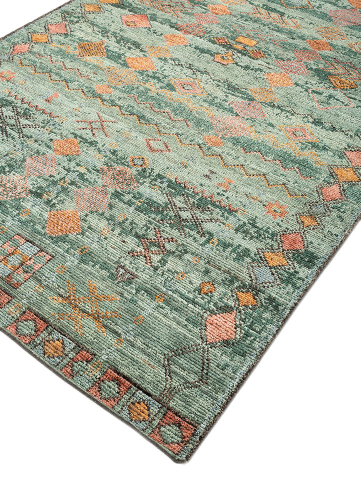 thyme green afghan wool hand knotted Rug - FoldShot