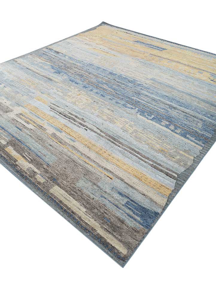 blythe blue afghan wool hand knotted Rug - FoldShot