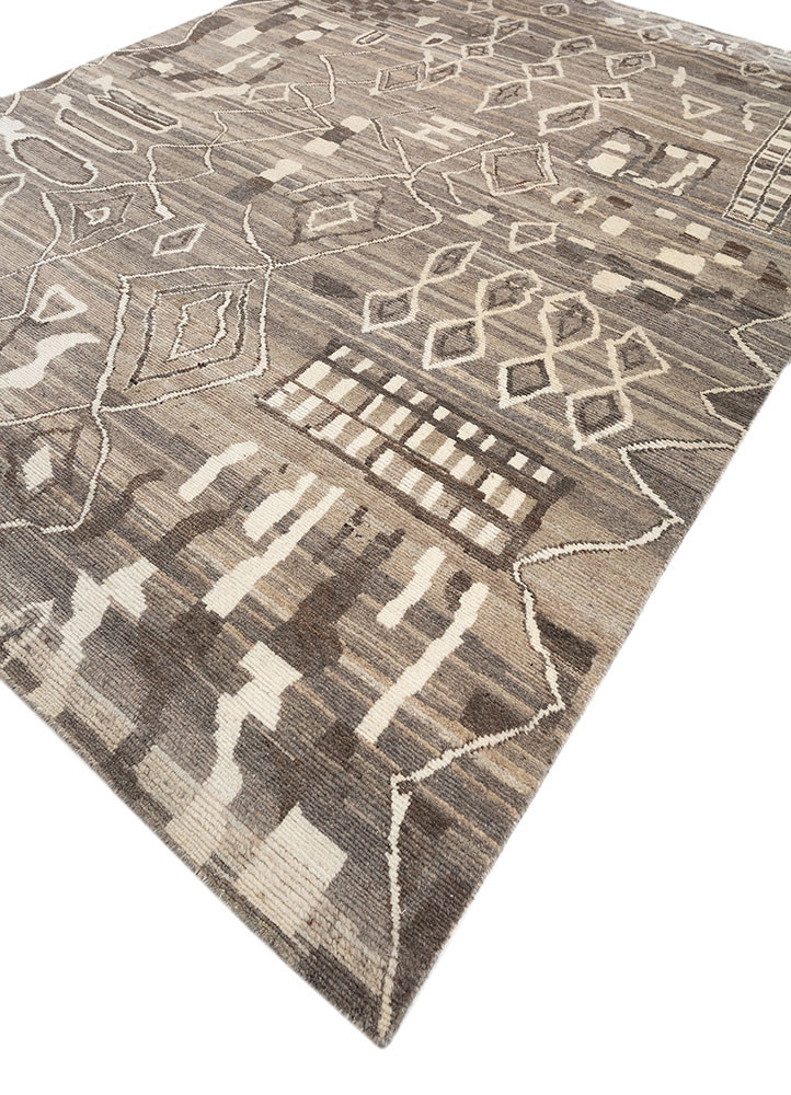 manifest beige and brown afghan wool hand knotted Rug - FoldShot