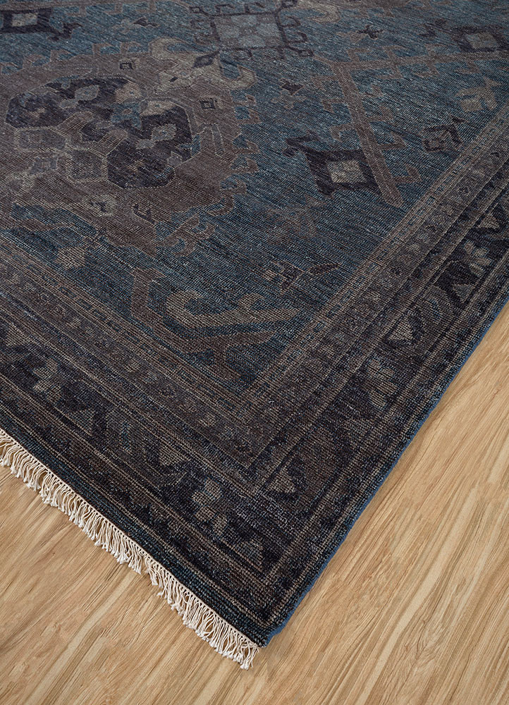 erbe blue wool hand knotted Rug - FoldShot