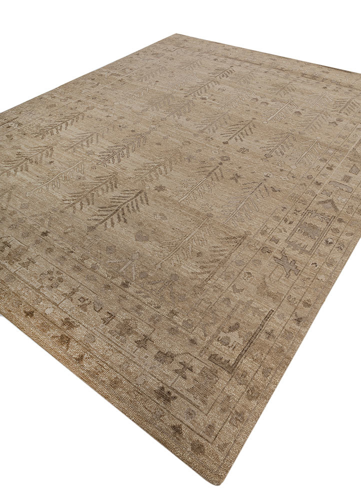 erbe beige and brown wool hand knotted Rug - FoldShot erbe beige and brown wool hand knotted Rug - FoldShot