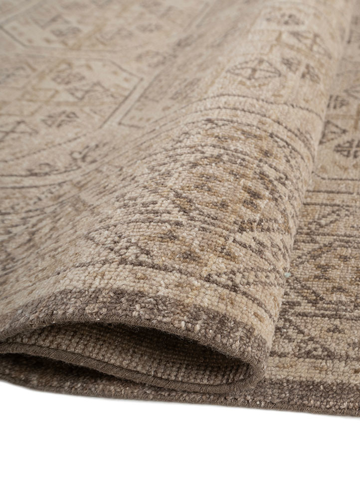 erbe beige and brown wool hand knotted Rug - FoldShot