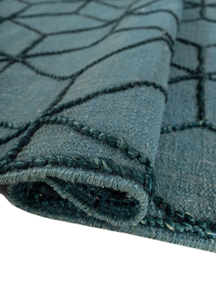 indusbar blue wool flat weaves Rug - FoldShot indusbar blue wool flat weaves Rug - FoldShot