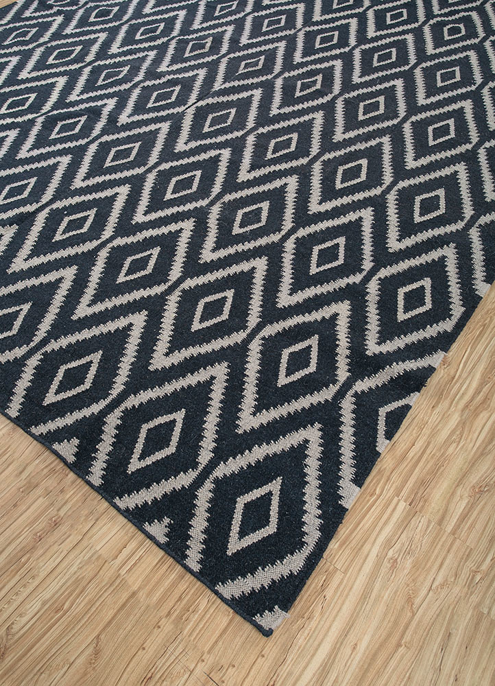 Bedouin Grey & Black Flat Weaves Wool Rugs-Sdwl-148-Jaipur Rugs IN