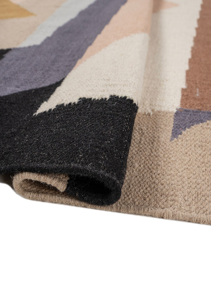 indusbar beige and brown wool flat weaves Rug - FoldShot indusbar beige and brown wool flat weaves Rug - FoldShot