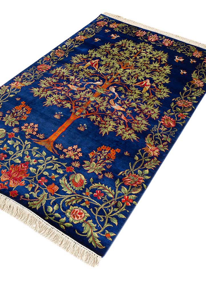 gulmarg blue silk hand knotted Rug - FoldShot