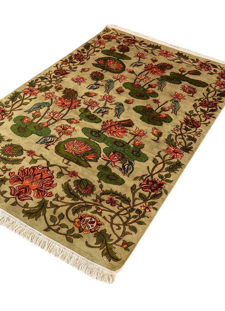 gulmarg green silk hand knotted Rug - FoldShot gulmarg green silk hand knotted Rug - FoldShot