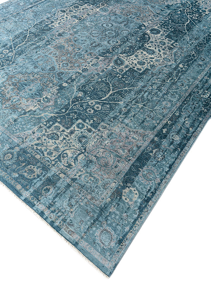 gulmarg blue silk hand knotted Rug - FoldShot