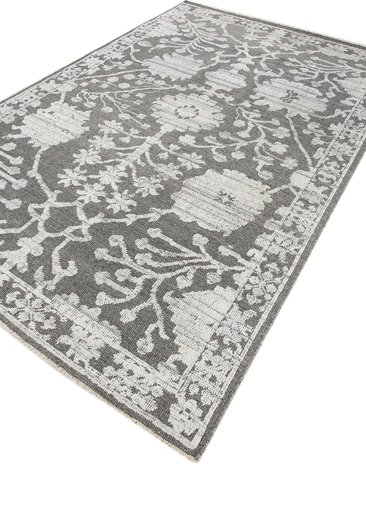 erbe grey and black viscose hand knotted Rug - FoldShot erbe grey and black viscose hand knotted Rug - FoldShot