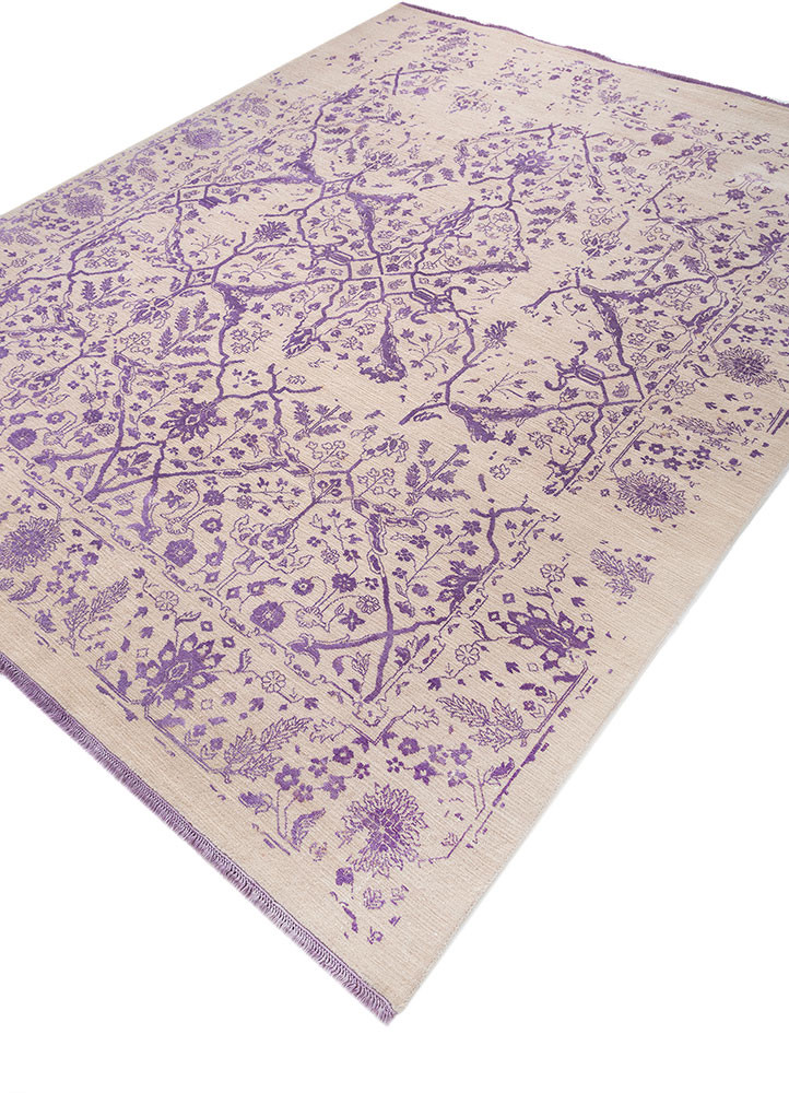 far east ivory wool and silk hand knotted Rug - FoldShot