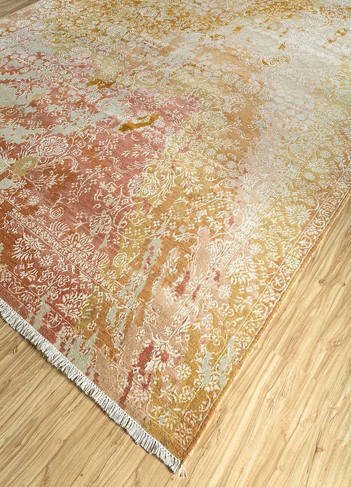 far east red and orange wool and bamboo silk hand knotted Rug - FoldShot far east red and orange wool and bamboo silk hand knotted Rug - FoldShot