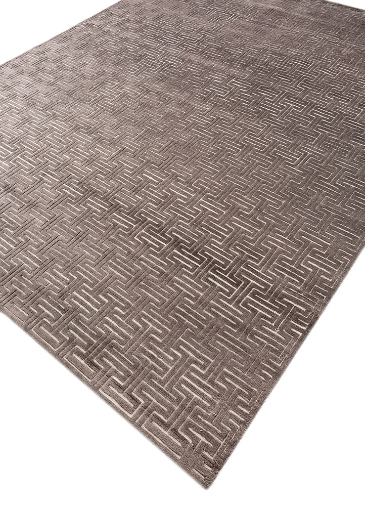 thyme grey and black wool and bamboo silk hand knotted Rug - FoldShot