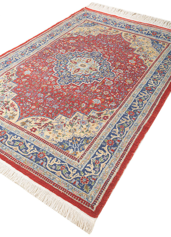 gulnar red and orange wool hand knotted Rug - FoldShot