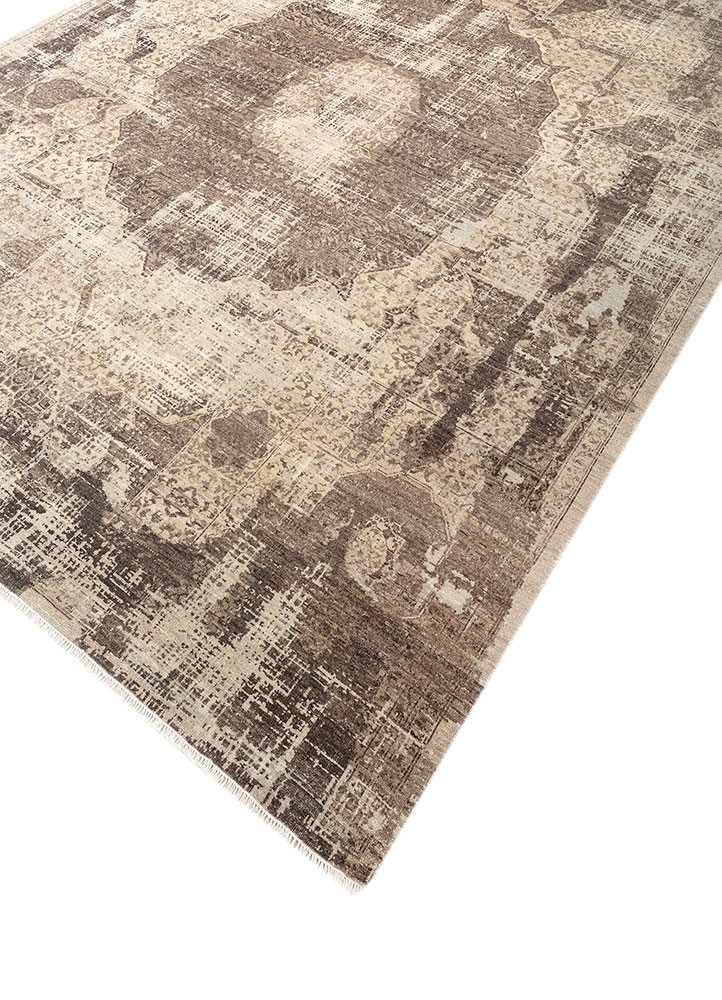 far east beige and brown wool hand knotted Rug - FoldShot far east beige and brown wool hand knotted Rug - FoldShot