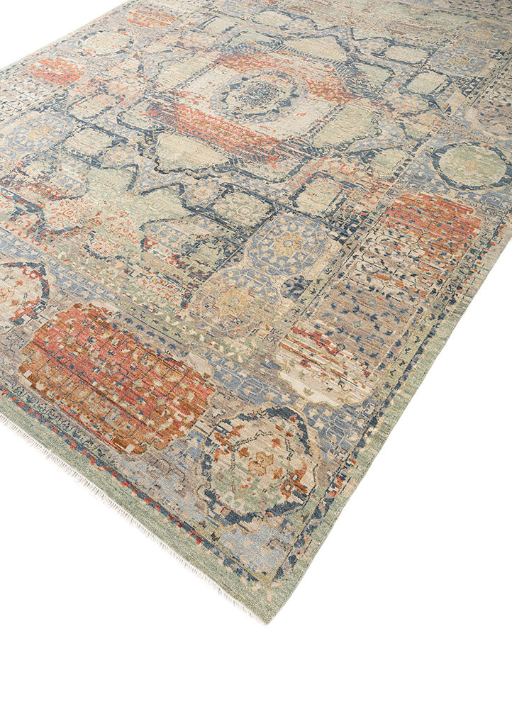 gulnar blue wool hand knotted Rug - FoldShot