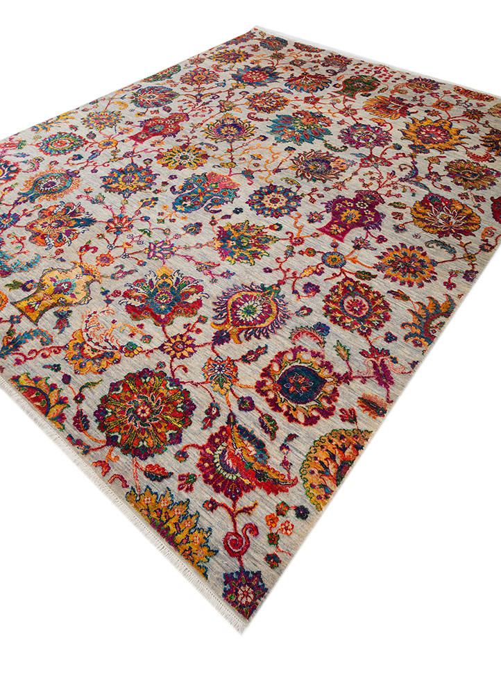 aurora red and orange wool and silk hand knotted Rug - FoldShot