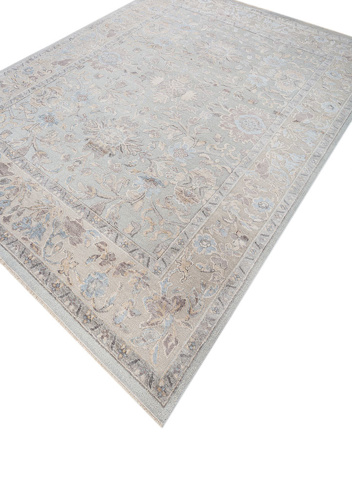 aurora blue wool and silk hand knotted Rug - FoldShot