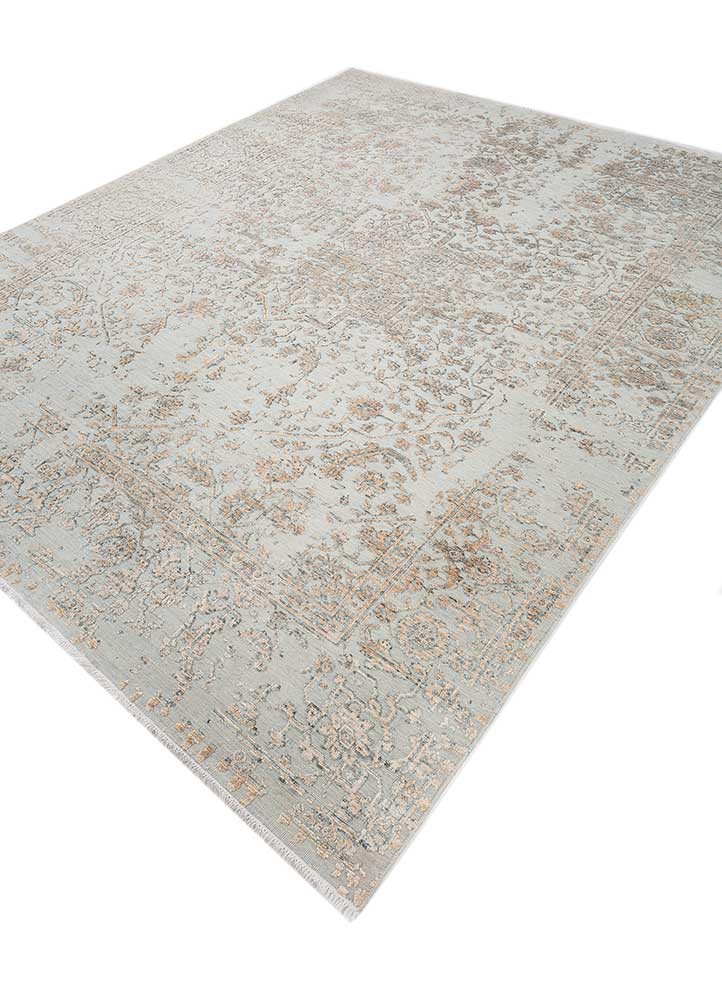 far east blue wool and viscose hand knotted Rug - FoldShot far east blue wool and viscose hand knotted Rug - FoldShot