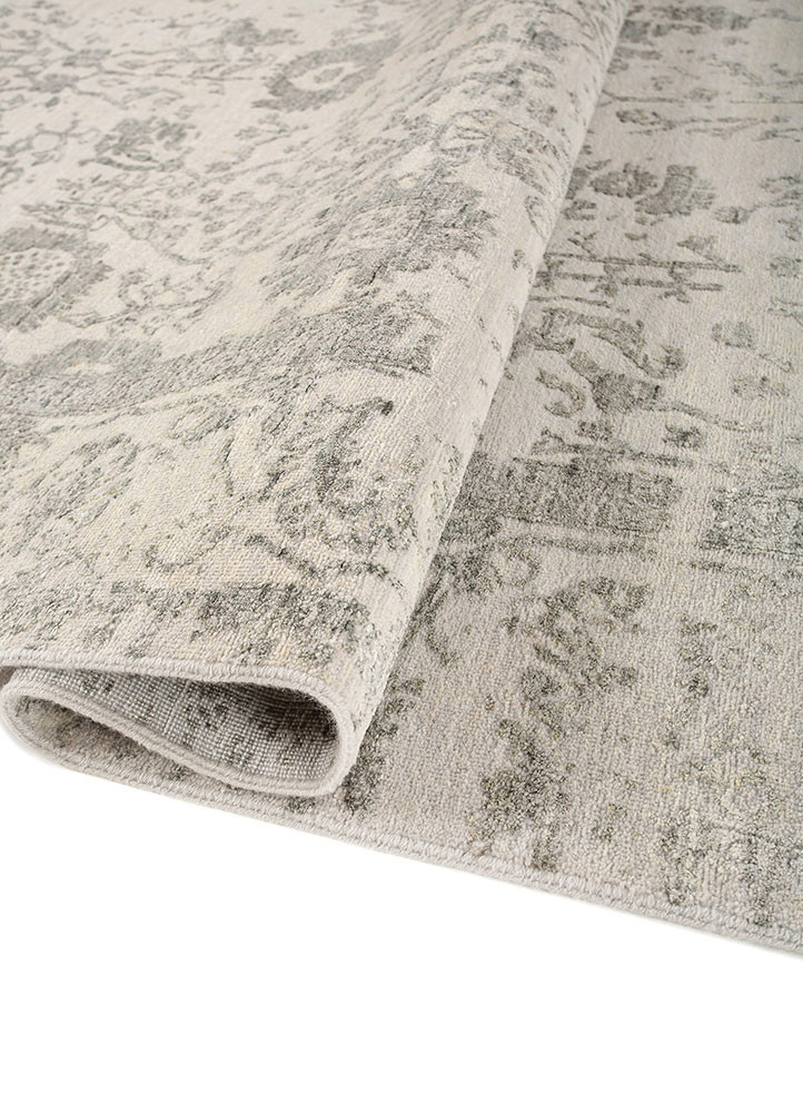 far east grey and black wool and viscose hand knotted Rug - FoldShot far east grey and black wool and viscose hand knotted Rug - FoldShot