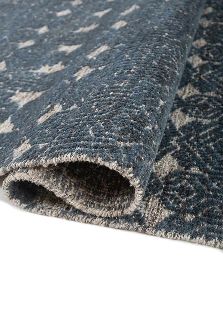 manifest blue wool and viscose hand knotted Rug - FoldShot manifest blue wool and viscose hand knotted Rug - FoldShot