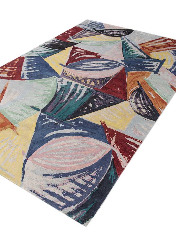 reverie japonaise blue wool and silk hand knotted Rug - FoldShot reverie japonaise blue wool and silk hand knotted Rug - FoldShot