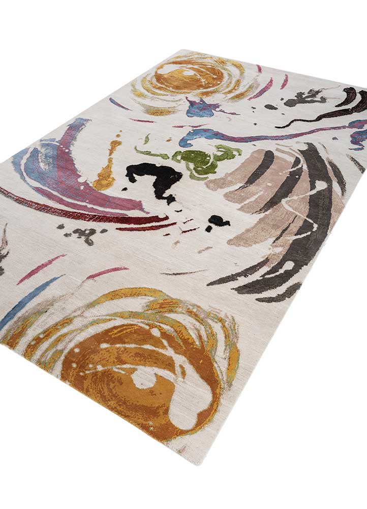reverie japonaise ivory wool and silk hand knotted Rug - FoldShot reverie japonaise ivory wool and silk hand knotted Rug - FoldShot