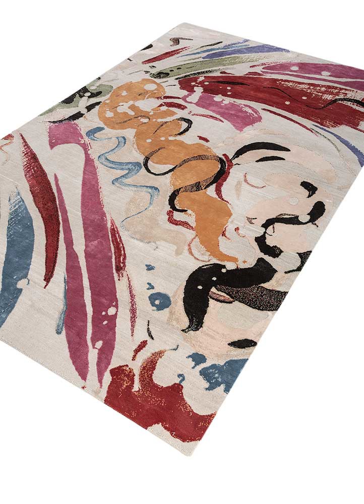 reverie japonaise ivory wool and silk hand knotted Rug - FoldShot reverie japonaise ivory wool and silk hand knotted Rug - FoldShot
