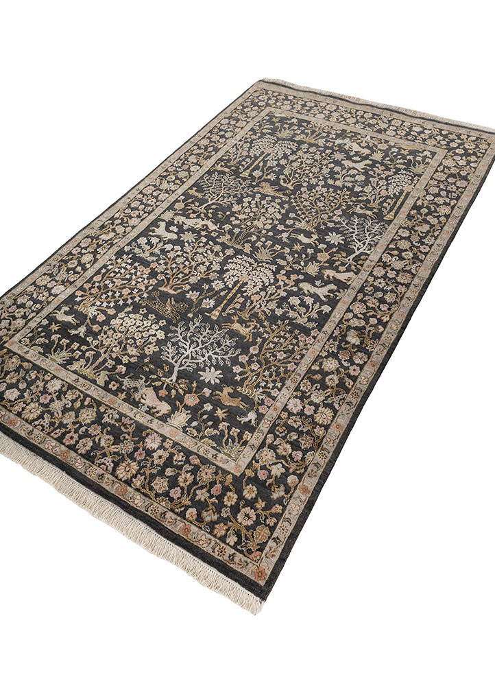 aprezo grey and black wool and silk hand knotted Rug - FoldShot aprezo grey and black wool and silk hand knotted Rug - FoldShot