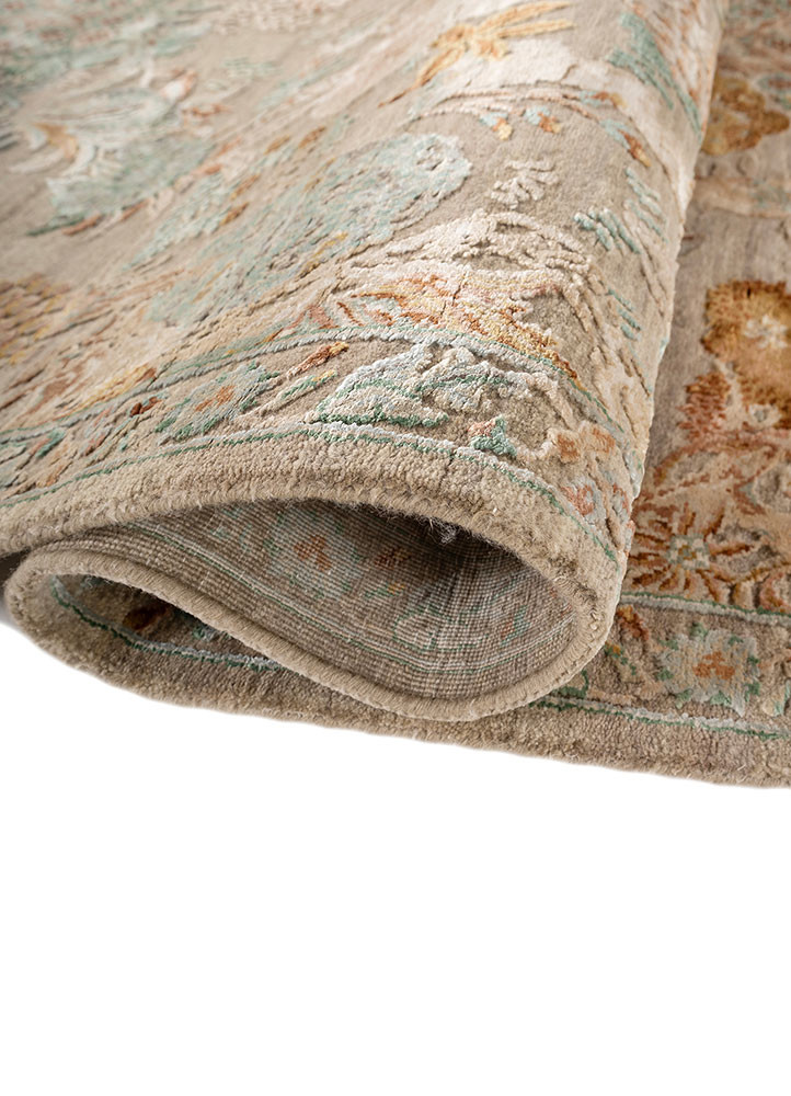 Aurora Beige & Brown Hand Knotted Wool & Silk Rugs - Slr-13009(Cs