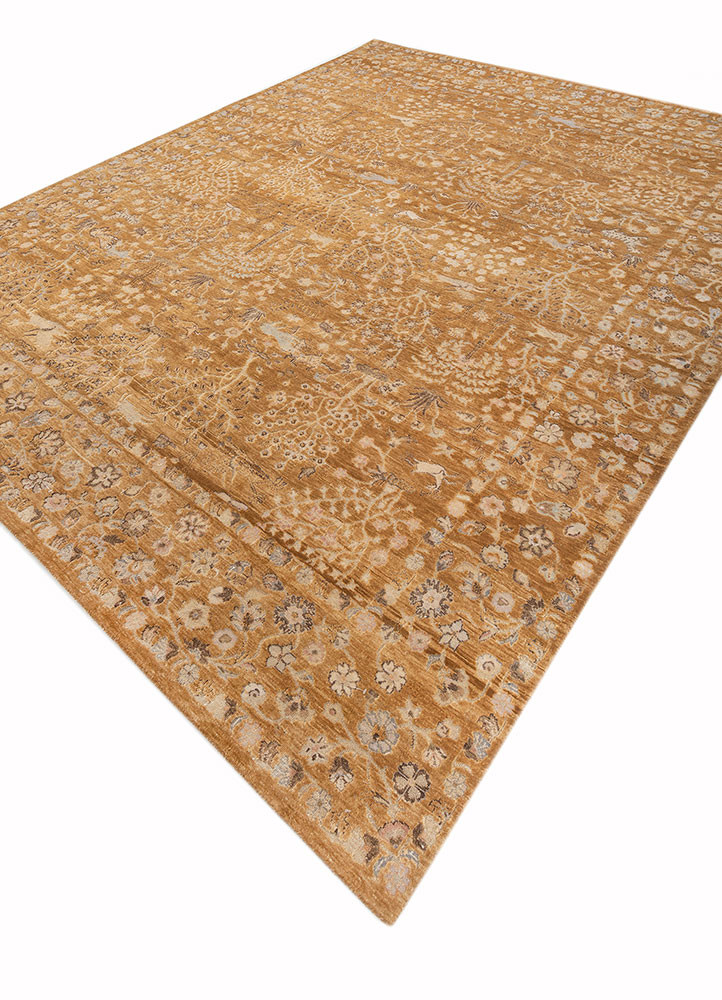 far east gold wool and silk hand knotted Rug - FoldShot far east gold wool and silk hand knotted Rug - FoldShot