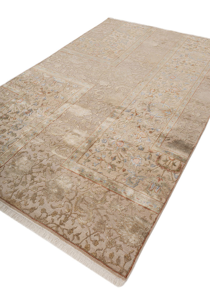 aurora ivory wool and silk hand knotted Rug - FoldShot aurora ivory wool and silk hand knotted Rug - FoldShot