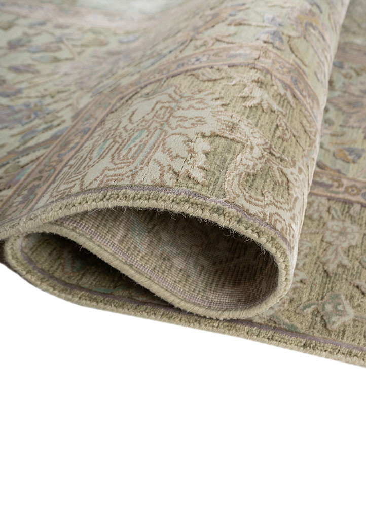 aurora green wool and silk hand knotted Rug - FoldShot