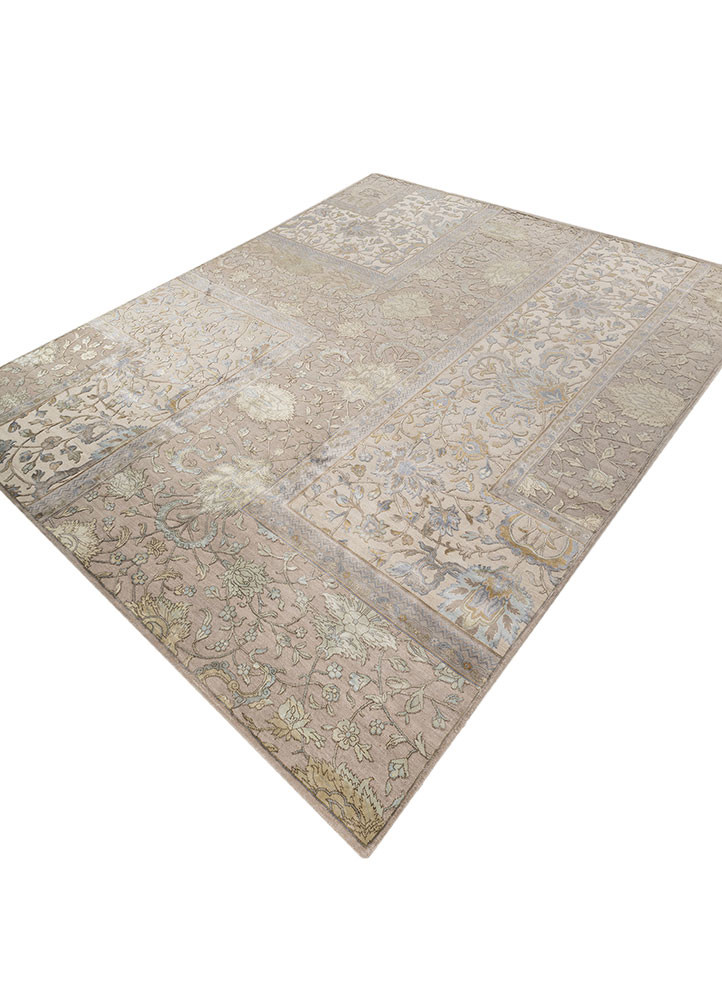 far east ivory wool and silk hand knotted Rug - FoldShot far east ivory wool and silk hand knotted Rug - FoldShot