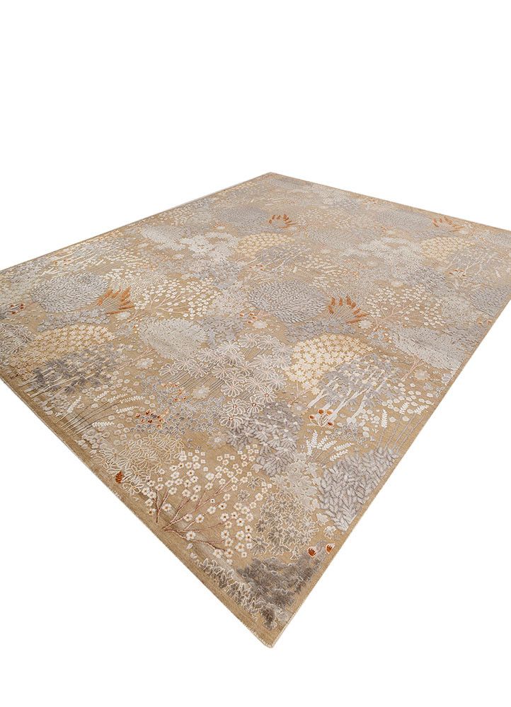 far east beige and brown wool and silk hand knotted Rug - FoldShot far east beige and brown wool and silk hand knotted Rug - FoldShot