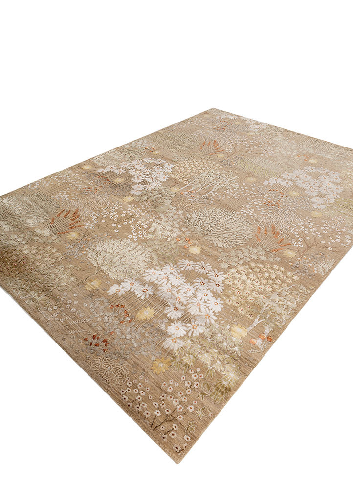 far east beige and brown wool and silk hand knotted Rug - FoldShot far east beige and brown wool and silk hand knotted Rug - FoldShot