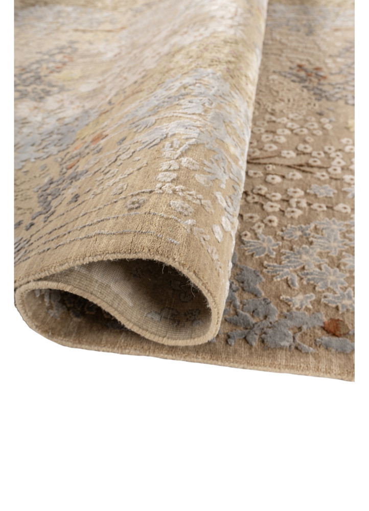 far east beige and brown wool and silk hand knotted Rug - FoldShot far east beige and brown wool and silk hand knotted Rug - FoldShot