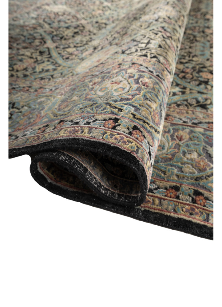 aprezo grey and black wool and silk hand knotted Rug - FoldShot aprezo grey and black wool and silk hand knotted Rug - FoldShot