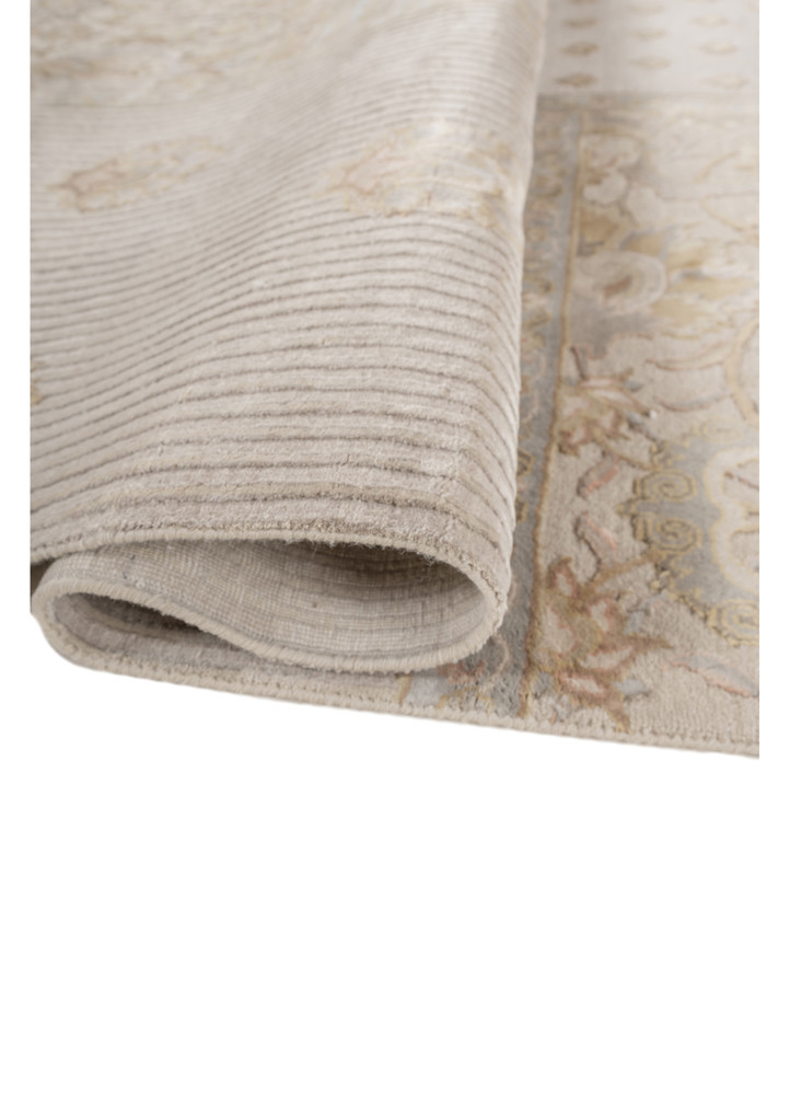 aprezo ivory wool and silk hand knotted Rug - FoldShot aprezo ivory wool and silk hand knotted Rug - FoldShot
